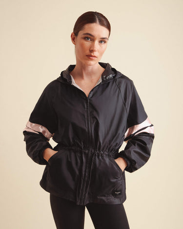 Signature satin windbreaker 連帽外套 - 黑