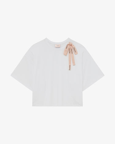 Signature bow cropped T-shirt 蝴蝶結短版T恤  - 白