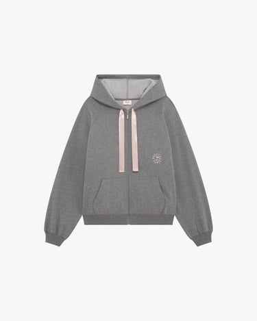 Signature satin zip-up hoodie 連帽上衣 - 灰
