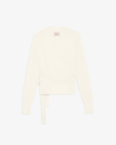 Balloon Sleeve Wrap Top 羅紋針織衫罩衫 - 米白色