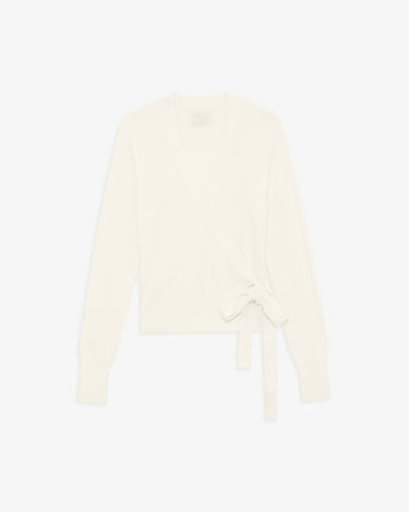 Balloon Sleeve Wrap Top 羅紋針織衫罩衫 - 米白色
