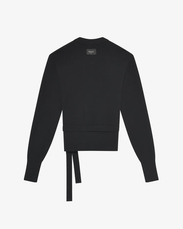 Balloon Sleeve Wrap Top 羅紋針織衫罩衫 - 黑色