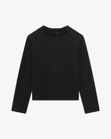 Ruffled Collar 領口花邊長袖上衣 - 黑色